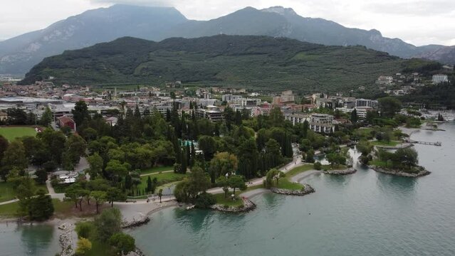 aerial view of beautiful italian town Riva del Garda near Garda lake, 4k footage