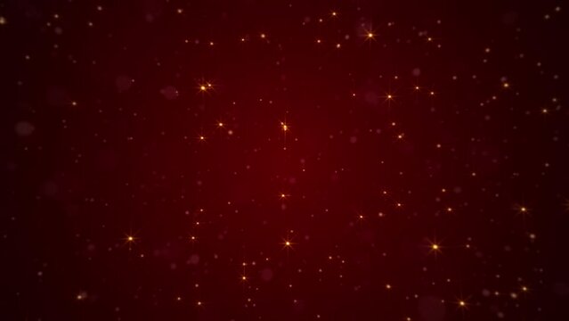 Shiny twinkling golden stars and bokeh particles on a dark red gradient. This elegant luxury background is full HD and a seamless loop.