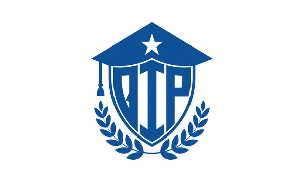 QIP three letter iconic academic logo design vector template. monogram, abstract, school, college, university, graduation cap symbol logo, shield, model, institute, educational, coaching canter, tech