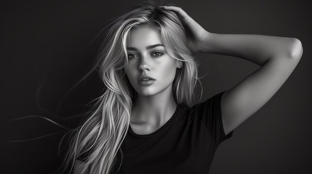 Studio portrait of a beautiful blonde hair woman. Ai generated image
