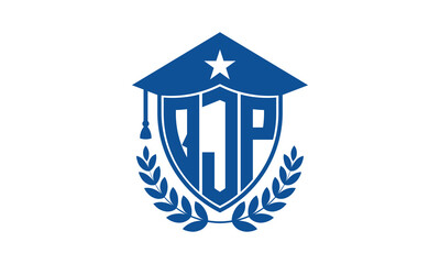 QJP three letter iconic academic logo design vector template. monogram, abstract, school, college, university, graduation cap symbol logo, shield, model, institute, educational, coaching canter, tech