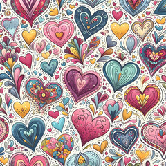 Fototapeta premium A seamless background with hearts of different colors, shapes, and sizes, pattern, seamless, wallpaper, design, heart's, illustration, Ai generated 
