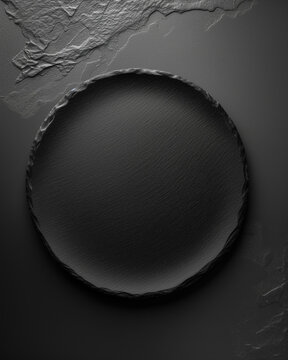 Black plate on a dark background for advertisement, banner, flyer, 
