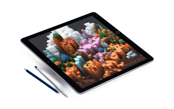 Tablet With Pen on Top. A tablet device with a pen resting on its surface, ready for use. on White or PNG Transparent Background.