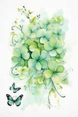 Watercolor green clover on a white background. St patrick's day celebration concept in Ireland	
