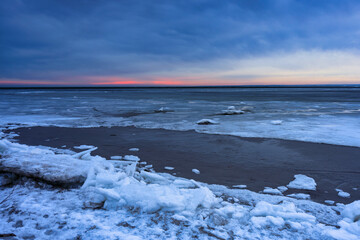 Baltic sea beach at winter in Kuznica, Hel Peninsula. Poland