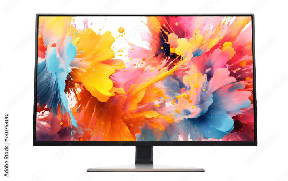 Fototapete colorful paint splattered on computer monitor. a computer monitor covered in vibrant and colorful pa