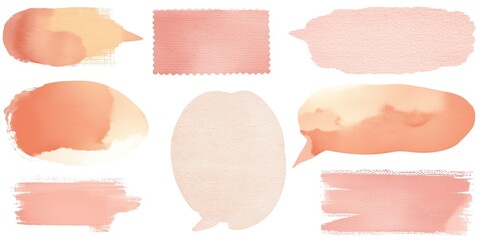 Collection of watercolor speech bubbles and textured backgrounds in soft coral and peach tones