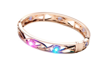 Vibrant Gold Ring With Blue and Pink Lights. A gold ring adorned with dazzling blue and pink lights, creating a captivating visual spectacle. on White or PNG Transparent Background.