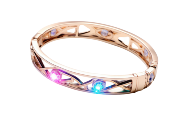 Vibrant Gold Ring With Blue and Pink Lights. A gold ring adorned with dazzling blue and pink lights, creating a captivating visual spectacle. on White or PNG Transparent Background.