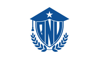 QNU three letter iconic academic logo design vector template. monogram, abstract, school, college, university, graduation cap symbol logo, shield, model, institute, educational, coaching canter, tech