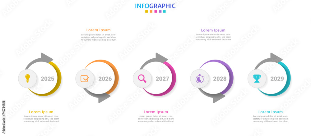Poster infographic template for business. modern timeline infographic with a 5 year journey.