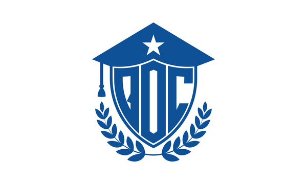 QOC three letter iconic academic logo design vector template. monogram, abstract, school, college, university, graduation cap symbol logo, shield, model, institute, educational, coaching canter, tech