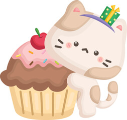 a vector of a cute cat in birthday theme