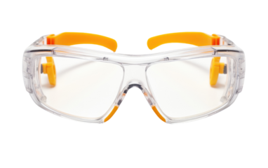 Pair of Safety Glasses. A pair of safety glasses, designed to protect the eyes. on White or PNG Transparent Background.