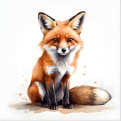 A cute painting of a sitting red fox. Generative AI