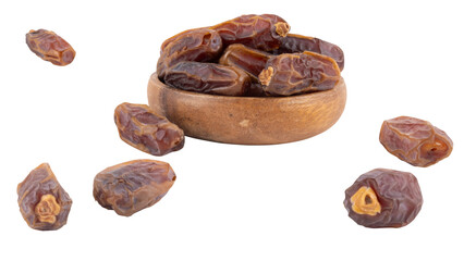 Heap of dry date fruits, close up studio image Ramadan concept heap of dry date fruits. Transparent png background, copy space. Healthy dessert snack for iftar sohuur hours.