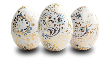 Three easter eggs with floral ornament isolated on transparent background