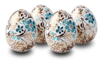 Easter eggs with floral ornament isolated on transparent background