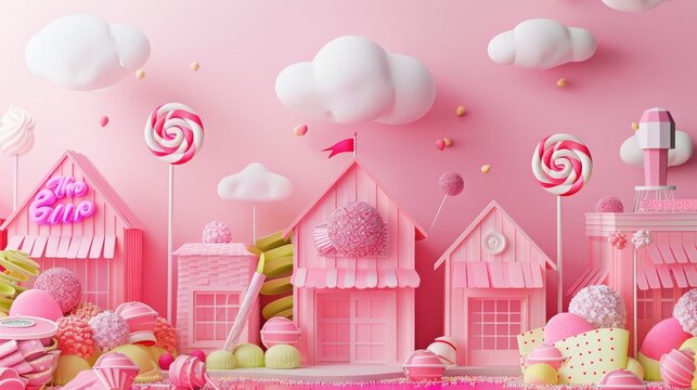 A 3D illustrations of handcraft paper made a background with text space for Candy Store