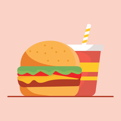Vector Burger and soda and ice