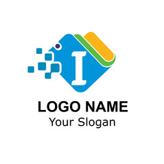 Initial I Letter and Wallet with Digital Pixel for Technology, Digital Payment, Transaction Logo Idea