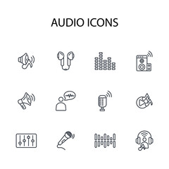Audio icon set.vector.Editable stroke.linear style sign for use web design,logo.Symbol illustration.
