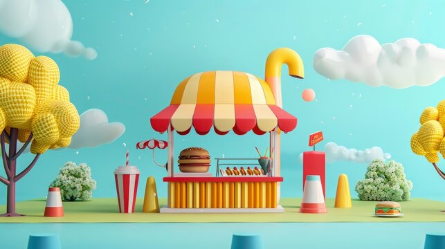 A 3D illustrations of handcraft paper made a background with text space for Hot Dog Stand