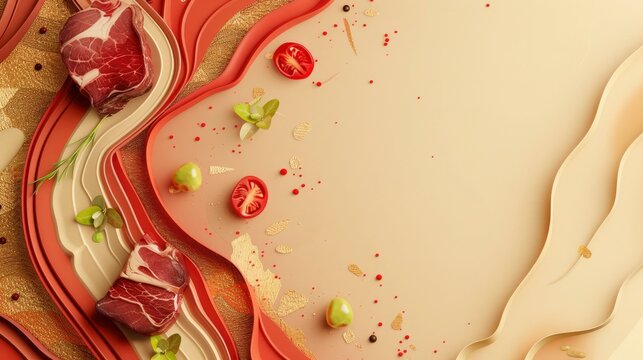A 3D illustrations of handcraft paper made a background with text space for Steakhouse
