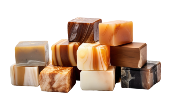 Stack of Soaps. A pile of soaps neatly arranged on top of one another, showcasing various colors and shapes. on White or PNG Transparent Background.