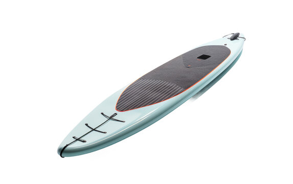 White and Gray Paddle Board With Black Stripe. A photo of a paddle board in white and gray colors, featuring a prominent black stripe. on White or PNG Transparent Background.