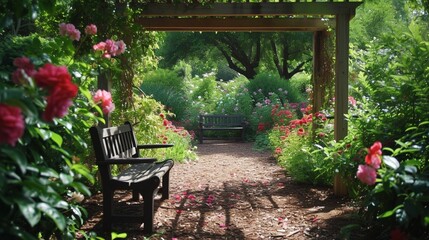 Secret Garden Hideaway: Escape to a secret garden oasis, where vibrant blooms, fragrant blossoms, and the gentle rustle of leaves create a private sanctuary for rejuvenation - obrazy, fototapety, plakaty