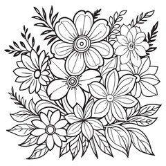 Children's floral outline illustration doodle coloring book hand drawn vector