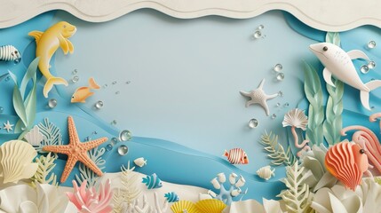 A 3D illustrations of handcraft paper made a background with text space for Seafood Restaurant