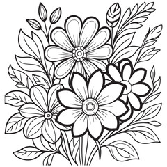 Children's floral outline illustration doodle coloring book hand drawn vector