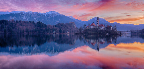 Bled Castle in the sunrise