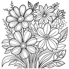 Children's floral outline illustration doodle coloring book hand drawn vector