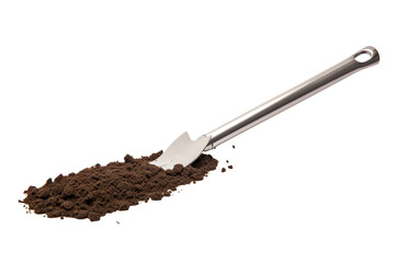 Shovel Sticking Out of a Scoop of Dirt. A shovel is seen sticking out of a scoop of dirt, illustrating the act of digging. on White or PNG Transparent Background.