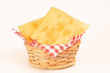 Pastel de Feira crocante brasileiro traditional pastry fried street food isolated front view
