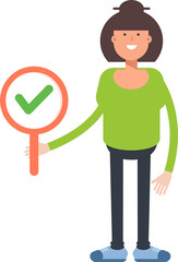 Asian Woman Character Showing Check Mark
