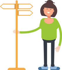 Asian Woman Character and Signpost
