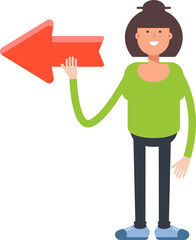 Asian Woman Character and Arrow Sign
