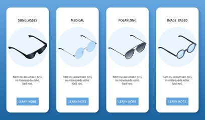 Isometric sunglasses vertical banner template set collection