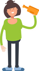 Asian Woman Character Drinking Beer
