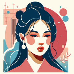 Asian white woman modern icon avatar, Wall art design, Vector, logo