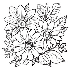 Children's floral outline illustration doodle coloring book hand drawn vector