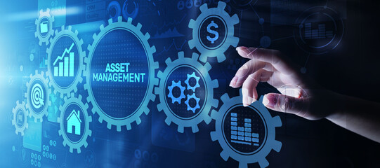 Fototapeta na wymiar Asset management Business technology internet concept button on virtual screen.