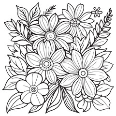 Children's floral outline illustration doodle coloring book hand drawn vector