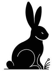 Coelho simbolo do pascoa cristã em desenho minimalista. Coelhinho da páscoa em preto