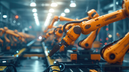 Industrial Robotics in Manufacturing: Robots performing various tasks in a manufacturing environment, increasing productivity and precision - obrazy, fototapety, plakaty